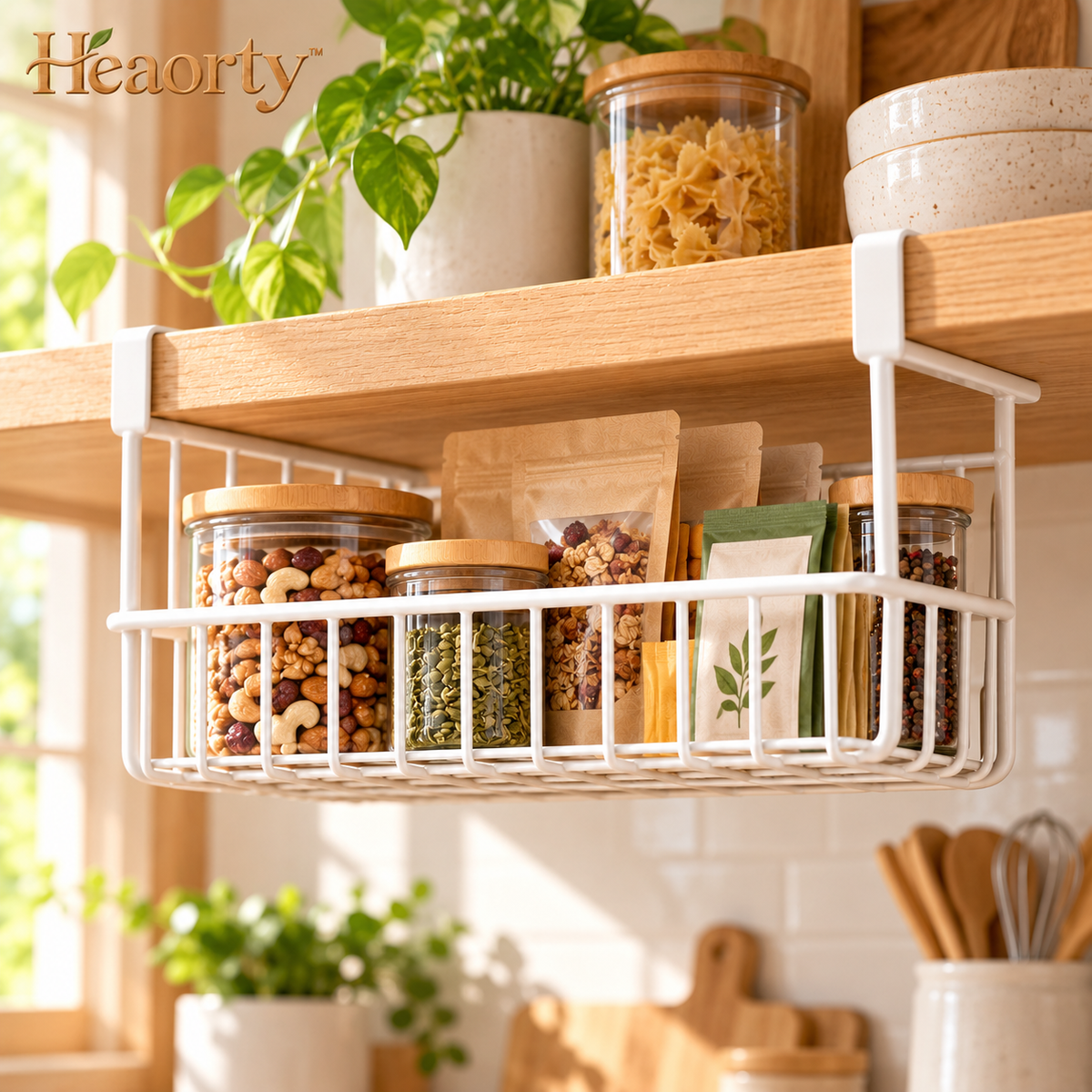 Heaorty™ Under-Shelf Wire Storage Basket – Hanging Kitchen Organizer