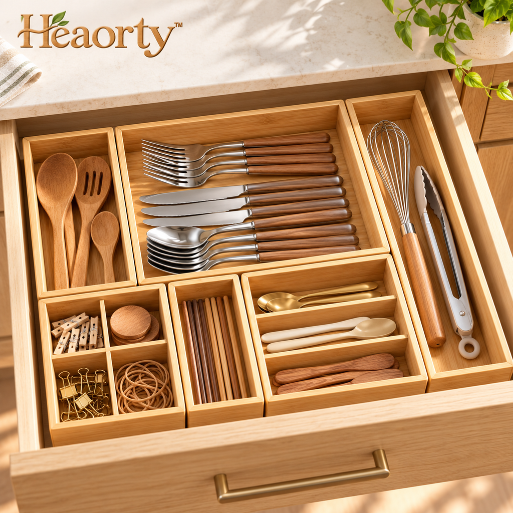 Heaorty™ Bamboo Compartment Organizer Tray – Multi-Section Drawer Insert