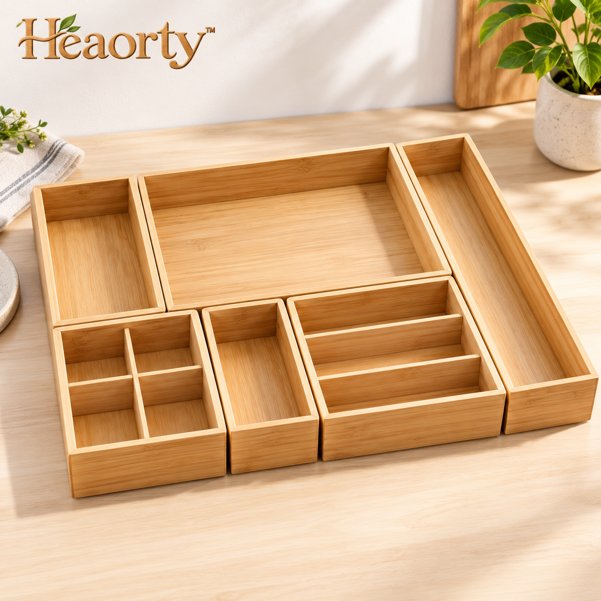 Bamboo Compartment Organizer Tray – Multi-Section Drawer Insert main view