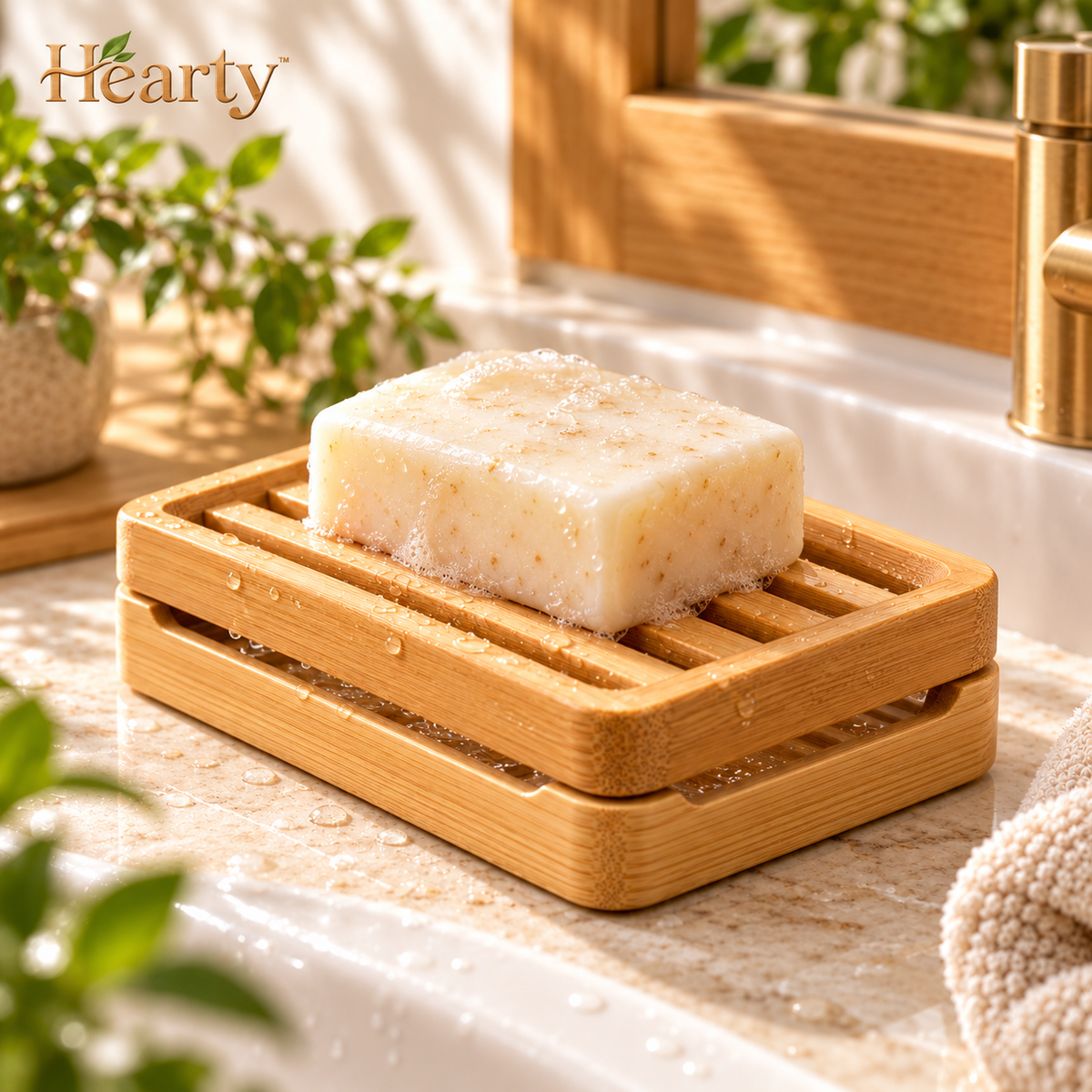 Bamboo Soap Dish with Drainage Tray – Slatted Bathroom Soap Holder detail