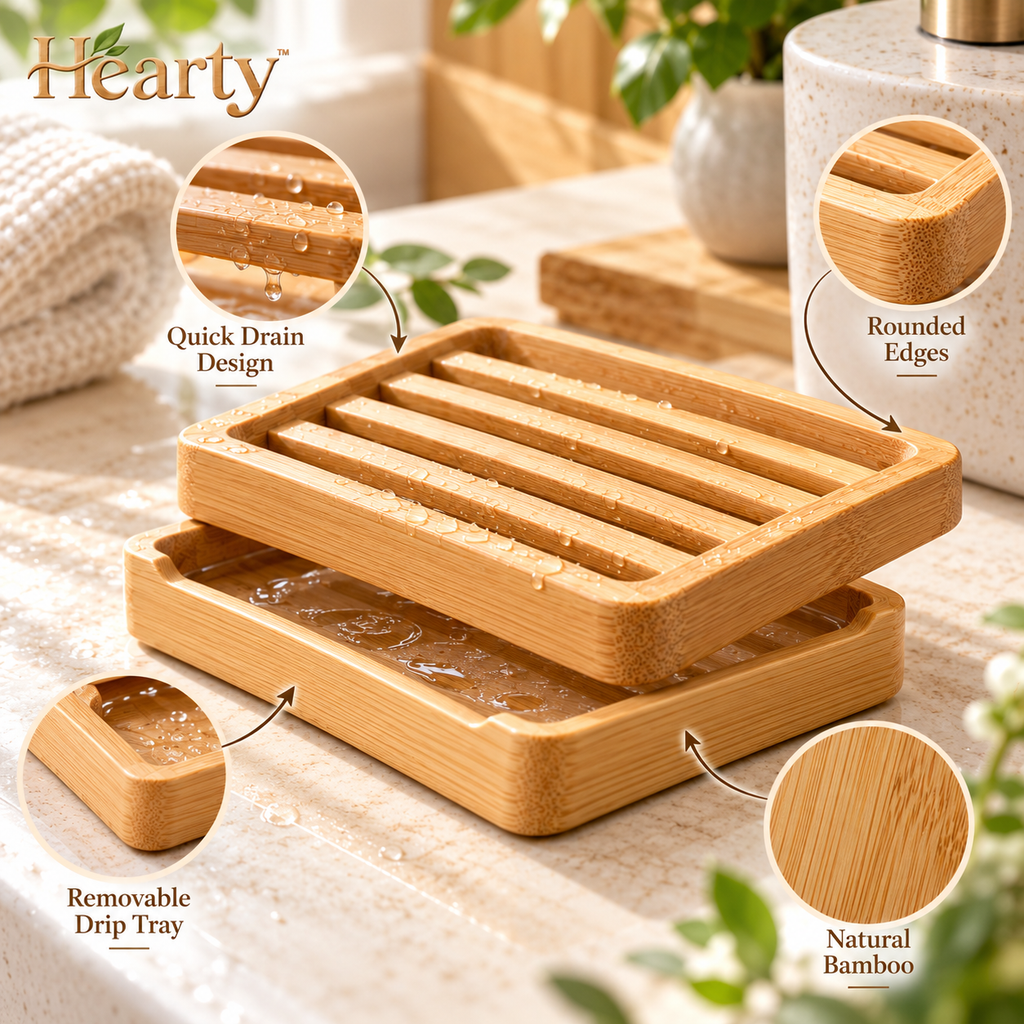 Bamboo Soap Dish with Drainage Tray – Slatted Bathroom Soap Holder lifestyle