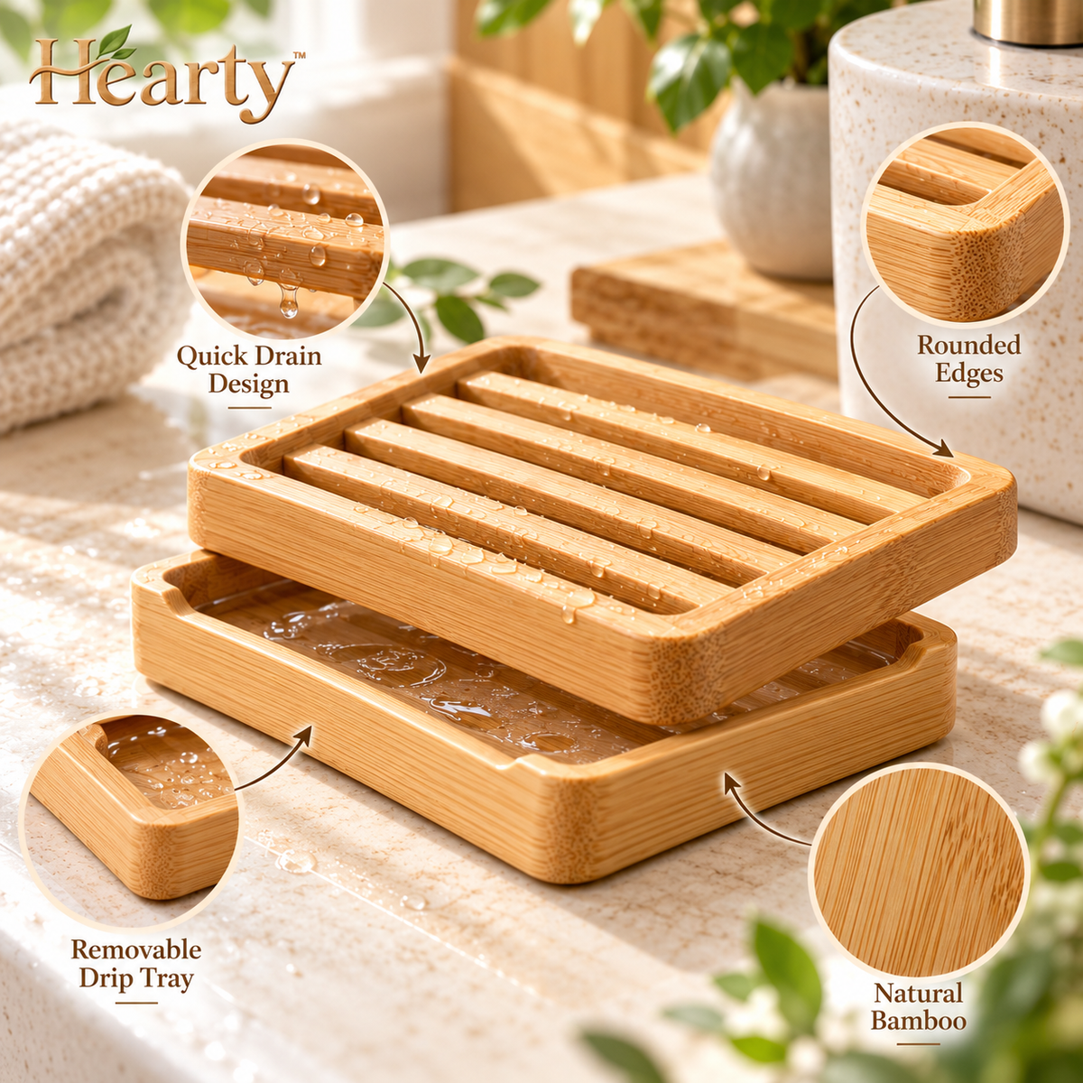Bamboo Soap Dish with Drainage Tray – Slatted Bathroom Soap Holder lifestyle