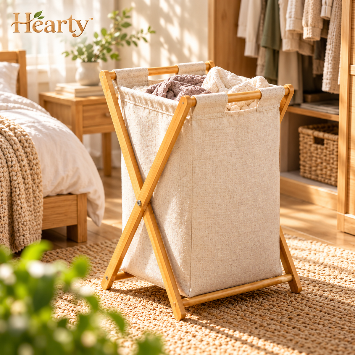Foldable Laundry Hamper – Wood-Frame Clothes Basket with Fabric Bag detail