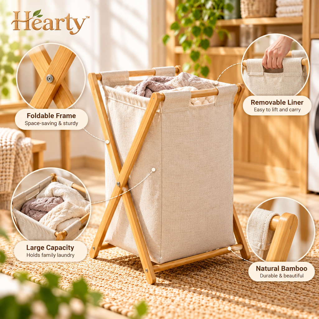 Foldable Laundry Hamper – Wood-Frame Clothes Basket with Fabric Bag lifestyle