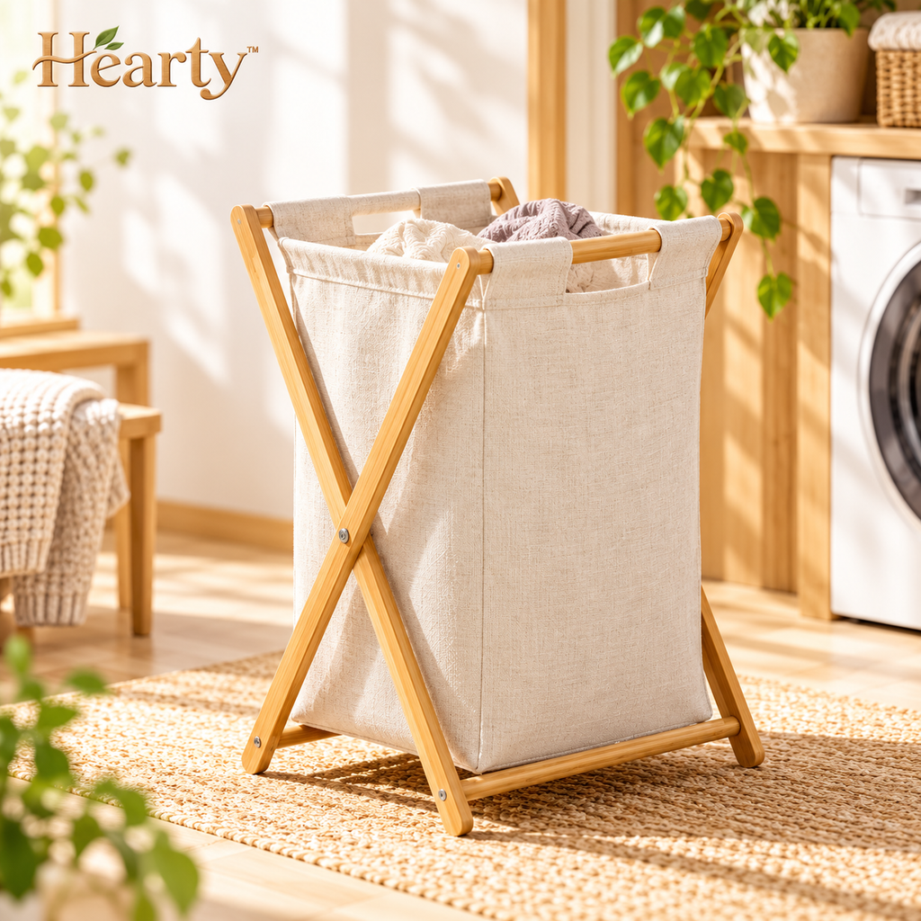 Foldable Laundry Hamper – Wood-Frame Clothes Basket with Fabric Bag main