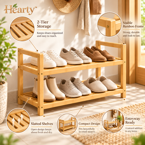 Two-Tier Bamboo Shoe Rack – Natural Entryway Footwear Organizer lifestyle