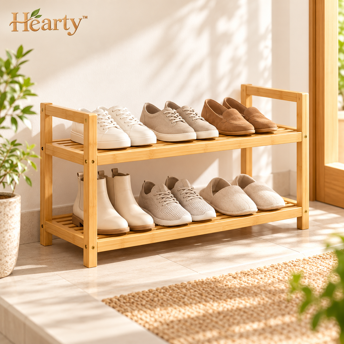 Two-Tier Bamboo Shoe Rack – Natural Entryway Footwear Organizer main