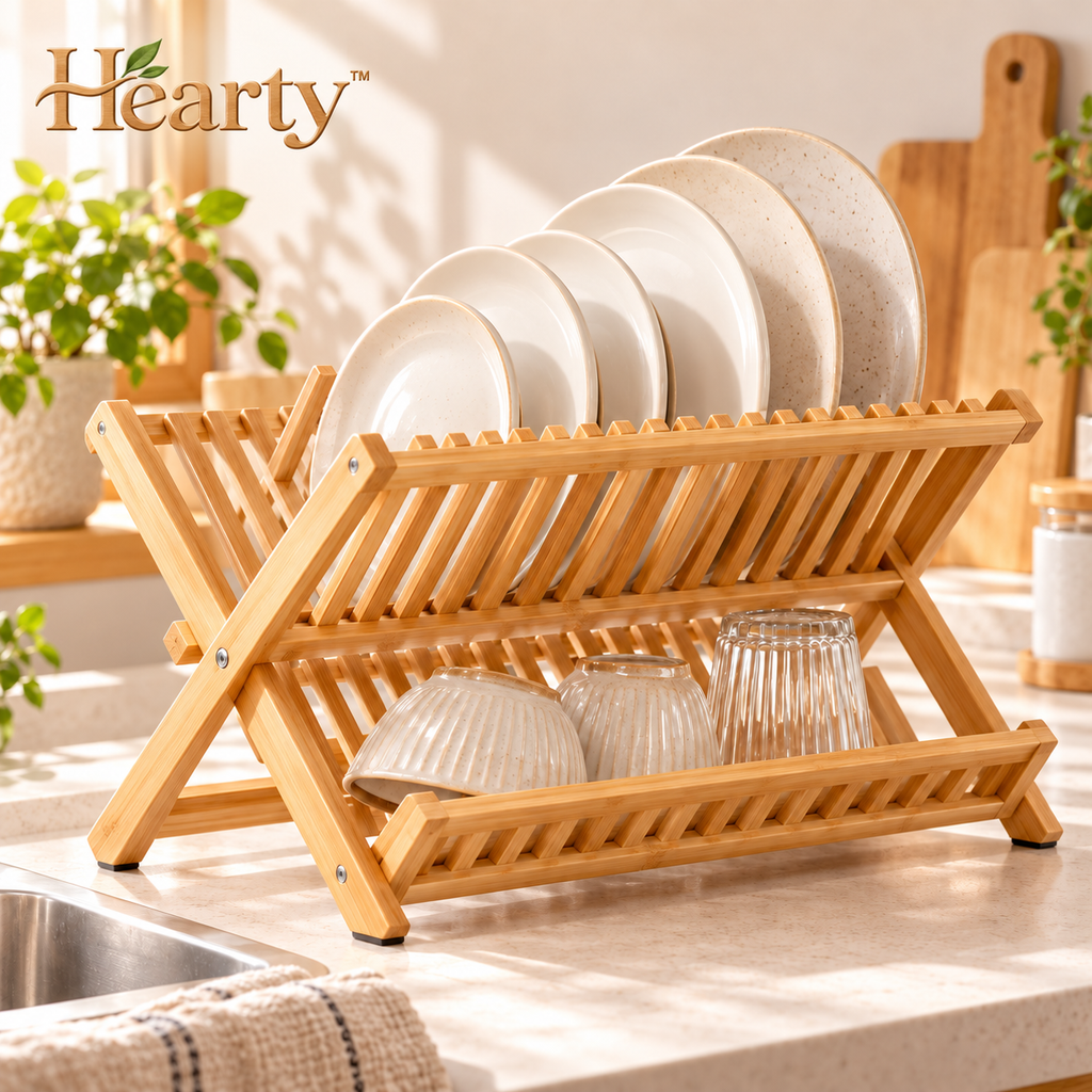Foldable Bamboo Dish Drying Rack – Two-Level Kitchen Countertop Drainer main